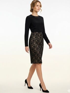 Banana Republic Black & Beige Lined Lace Highrise Pencil Skirt Size 14